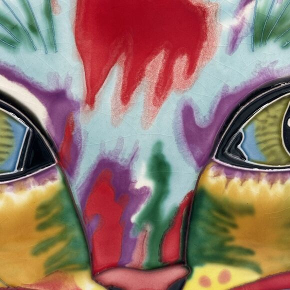 Claudia Sanchez CGS‎ Porcelain Cat Textured Tile Art  7.75” Square - Picture 2 of 4